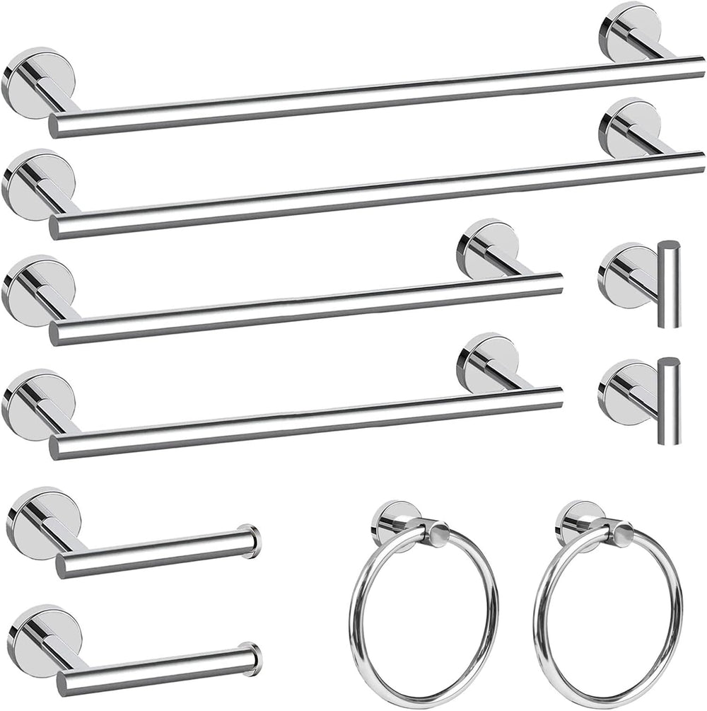 Cilee 10 Piece Chrome Bathroom Hardware Set, 24 16 inch Towel Bar Set