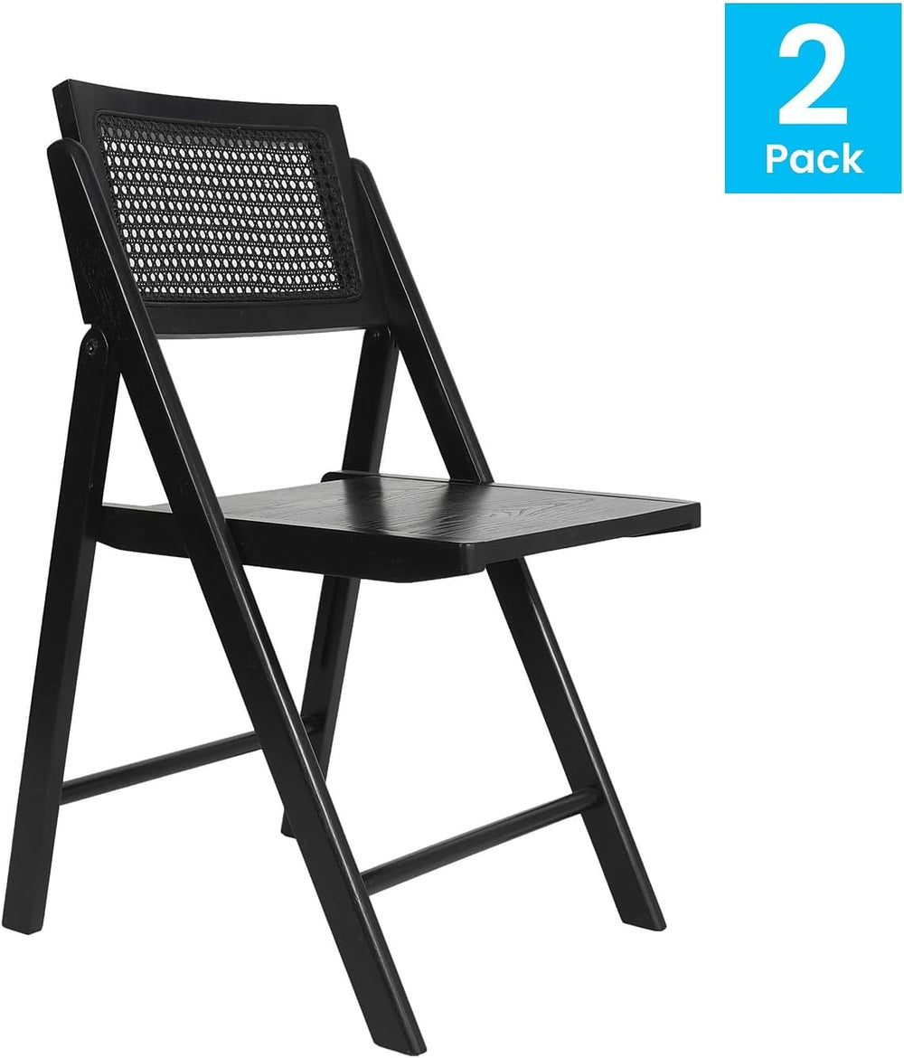 Flash Furniture Rattan Folding Chair, Natural/Black, 2-Pack