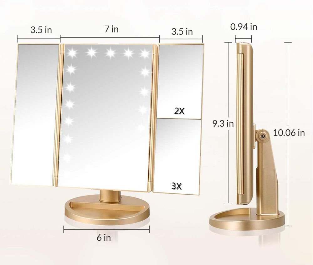 Infitrans Trifold Makeup Mirror Vanity Mirror with Lights,1X 2X 3X Magnificat...