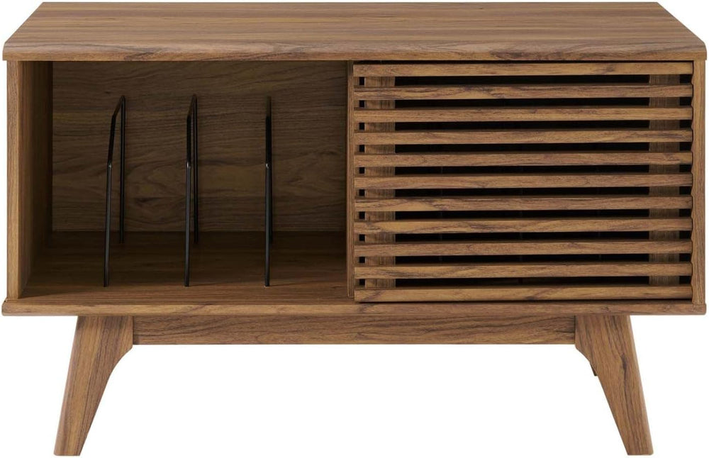 Modway Render Mid-Century Modern 37" Vinyl Record Display Stand in Walnut