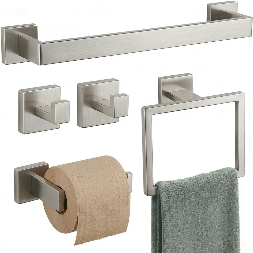 5-Piece Bathroom Hardware Set, 23.6 in Towel Bar, Brushed Nickel