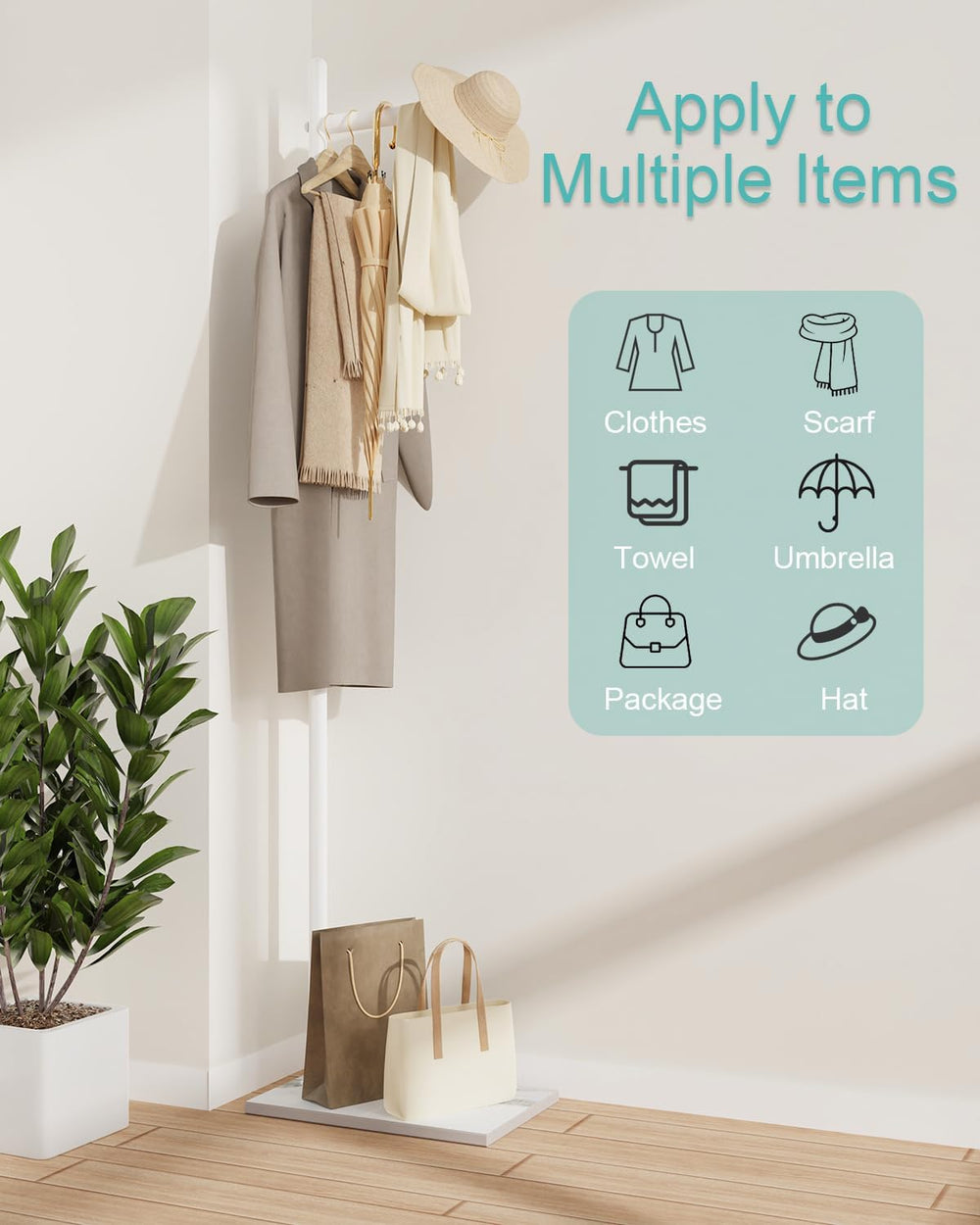 Yawinhe Metal Coat Stand with Square Base,68.5 Inches High,White,1-Pack