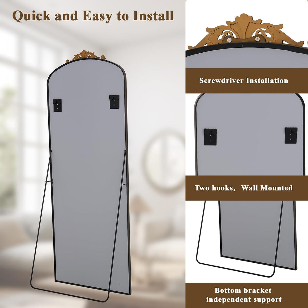 BEAUTYPEAK 56" x 21" Full-Length Baroque Arch Mirror, Bronze