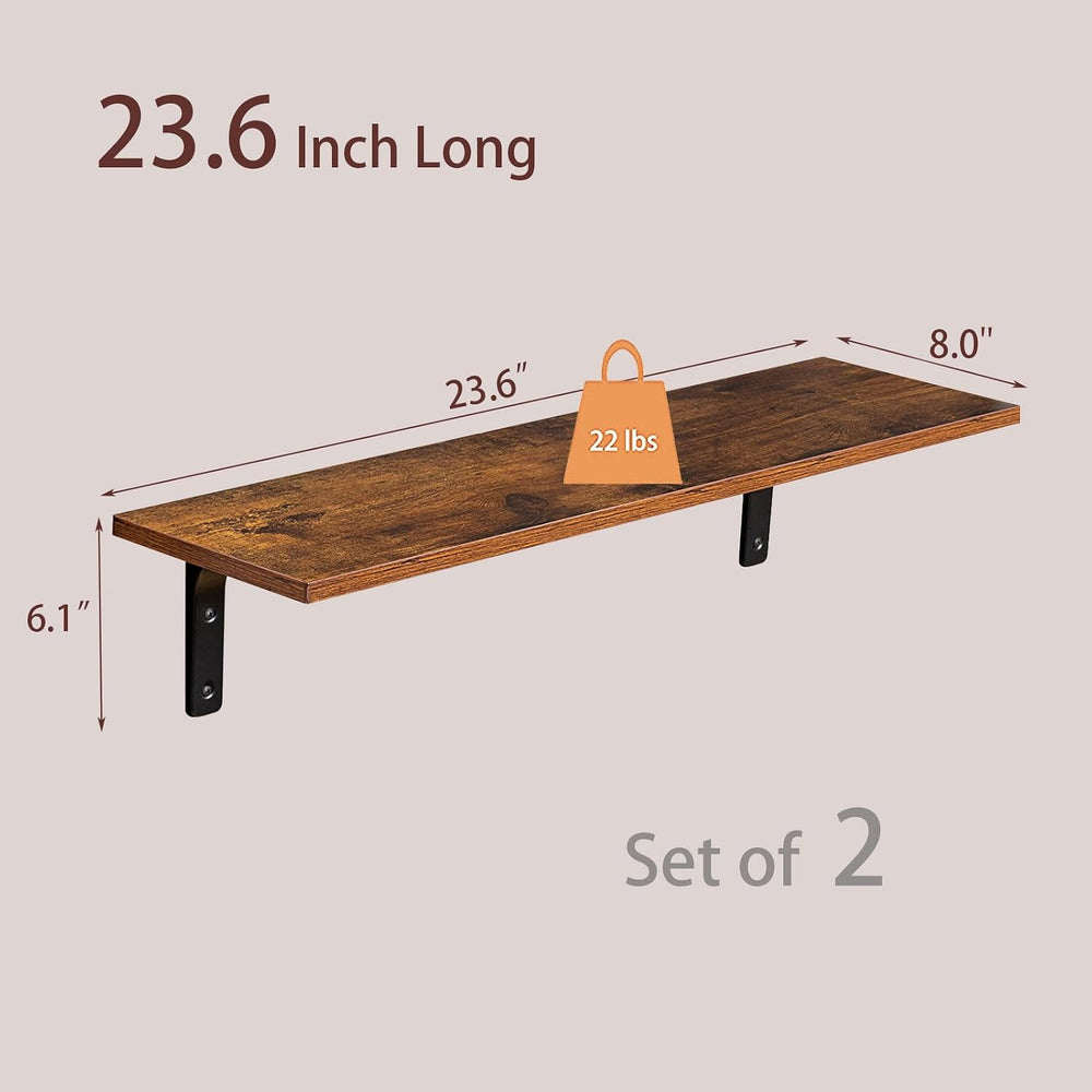 DINZI LVJ Long Wall Shelves, 23.6Inch Wooden Wall Mounted Shelves, Set of 2