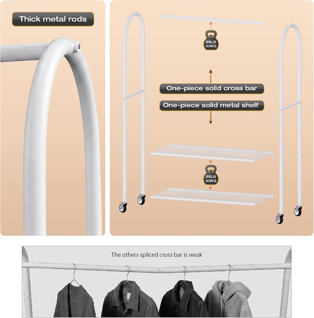 Univivi Rolling Clothes Rack with Clear Dust Cover and Bottom Storage Shelf