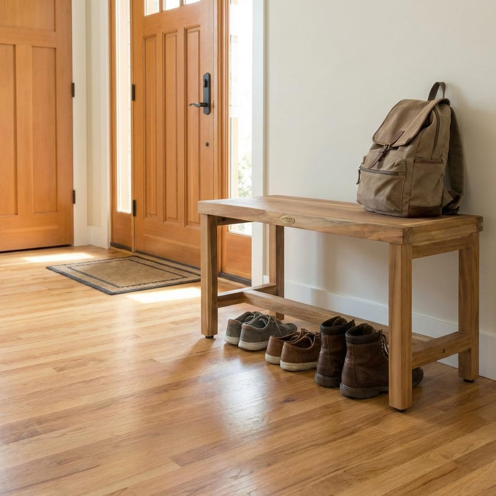 EcoDecors Eleganto 30-Inch Teak Shower Bench, Full-Size, 250 lb