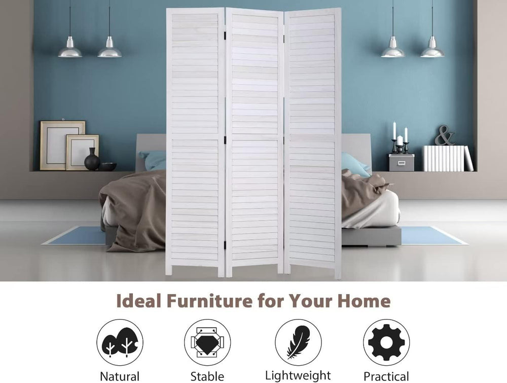 3-Panel Room Divider, 67" Tall Folding Privacy Screen with Louvered Wood...