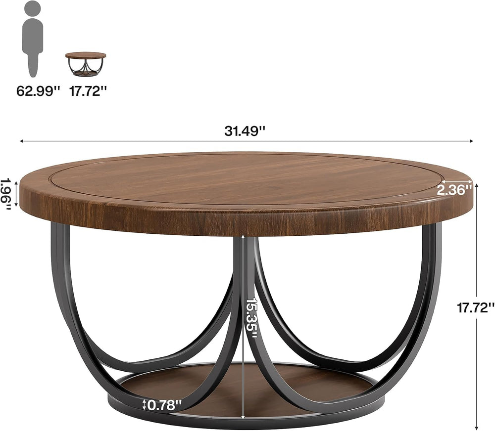 Tribesigns Round Coffee Table with 2 Tiers, 31.5" Wooden Circle Accent C...