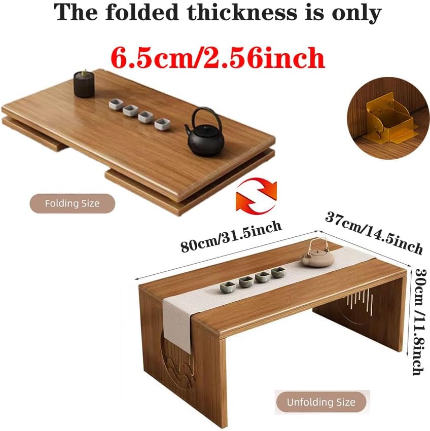 Foldable Japanese Floor Table Bamboo Japanese Coffee Table, Folding Coffee Ta...