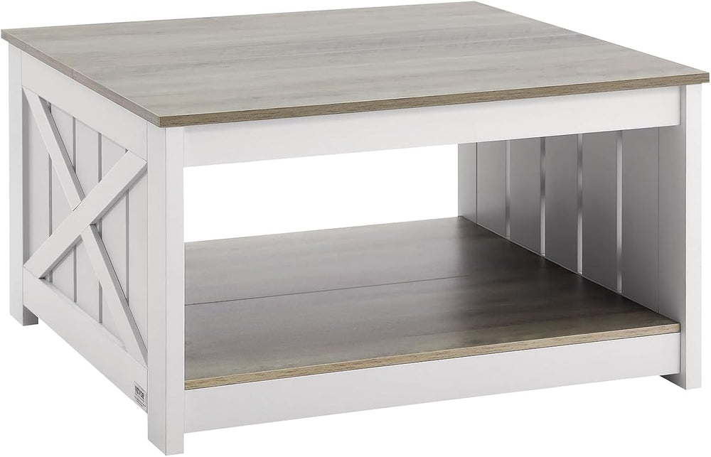 VEVOR 31.5" Farmhouse Coffee Table, Square Coffee Table with Open Storag...