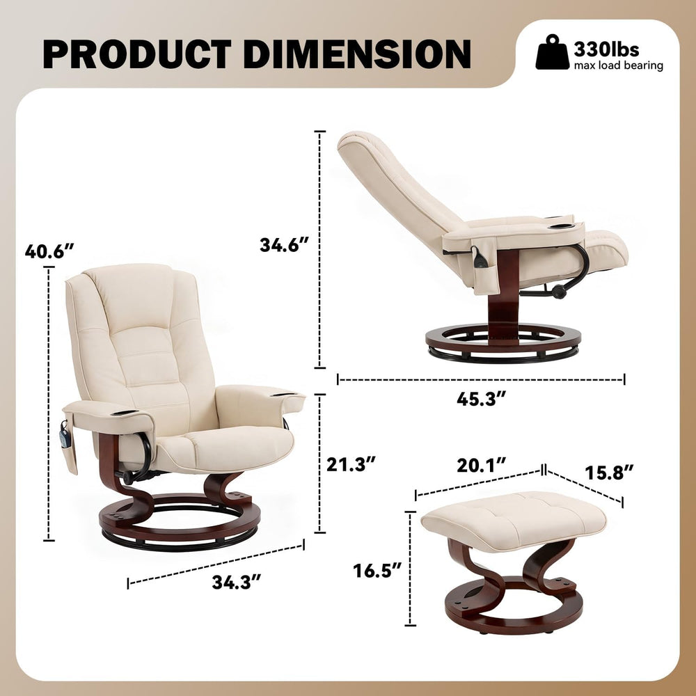AVAWING Reclining Chair with Vibration Massage Faux Leather Recliner with Ott...