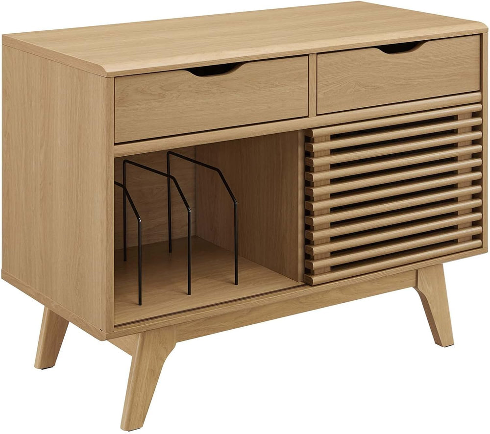 Modway Render Mid-Century Modern 37" Vinyl Record Display Stand with Dra...