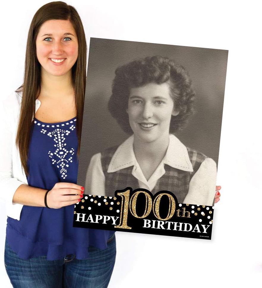 Big Dot of Happiness Custom Adult 100th Birthday Gold Photo Yard Sign - 17&qu...