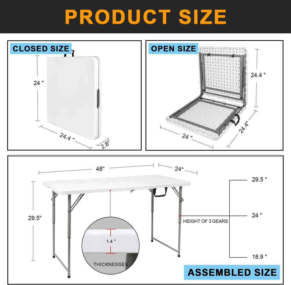 48" W x 24" D x 29.5" H - 4FT Adjustable Height Heavy Duty Pla...