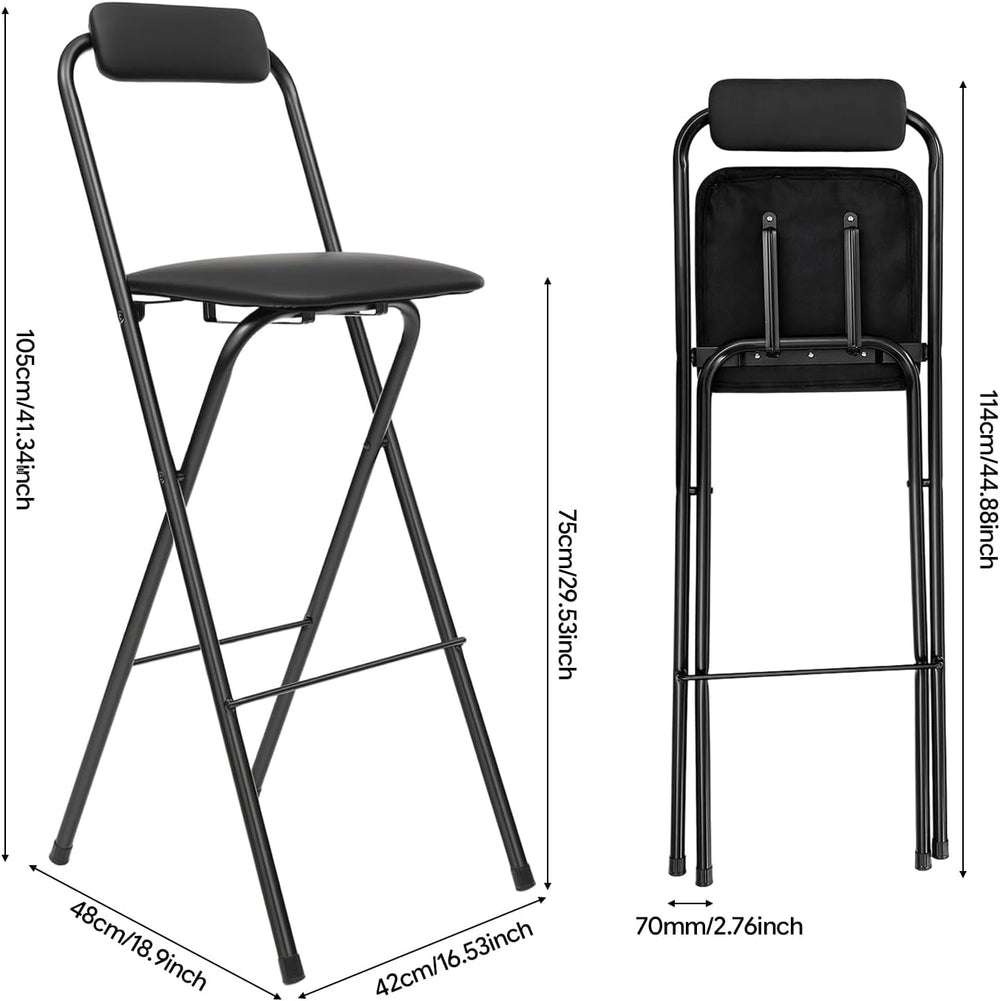 SHZICMY 2PCS Folding Bar Stool with Backrest, Tall Foldable Stool Chair, Port...