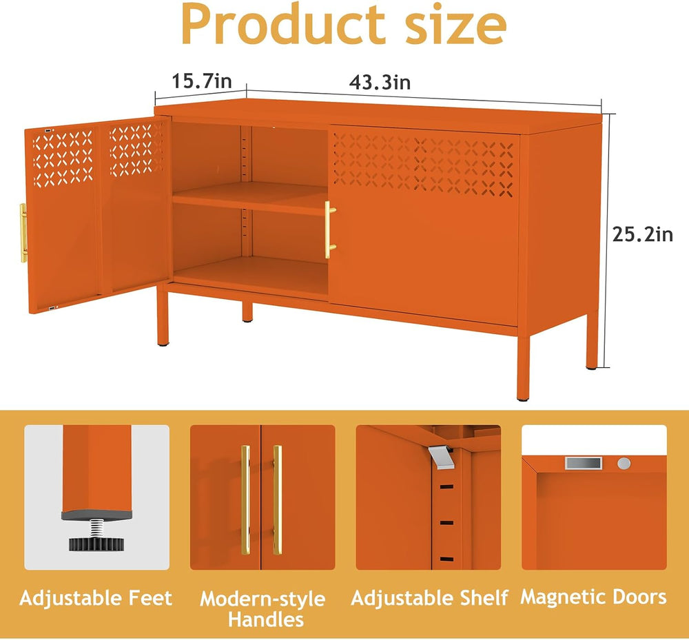 Metal Locker Cabinet Short, 2-Door Storage Cabinets with Adjustable Shelf, Ma...