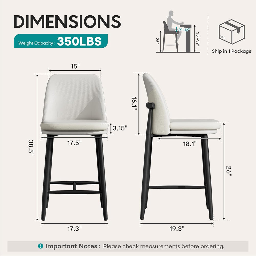 GXJ White Counter Height Bar Stools Set of 2, Dual Textured Seats