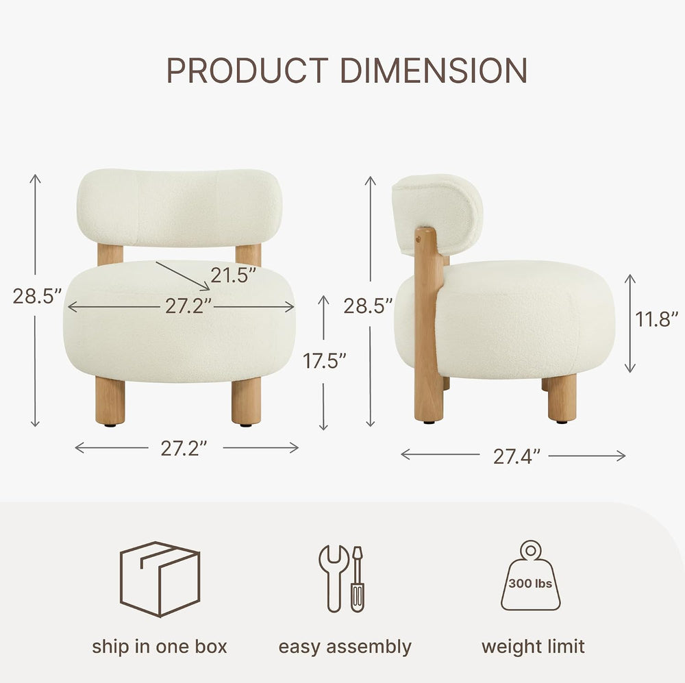 KISLOT, Modern Boucle Accent Chair, Curved Backrest, Cream
