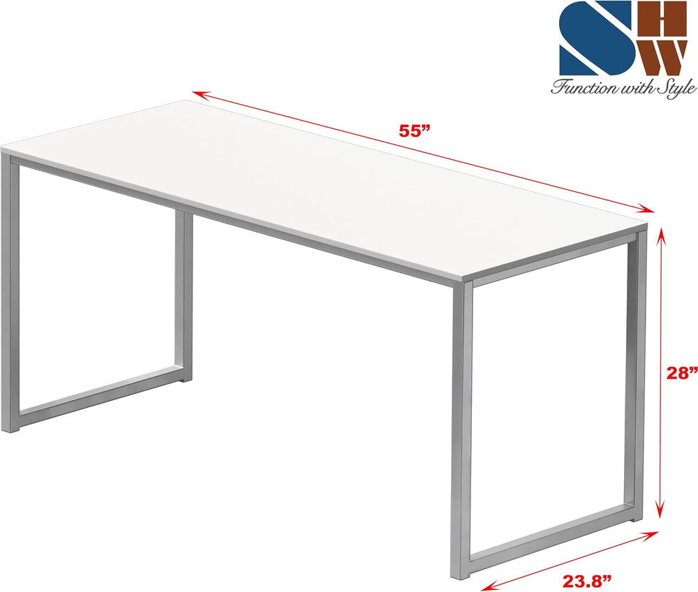 SHW Mission 55-Inch Home Office Computer Desk, White