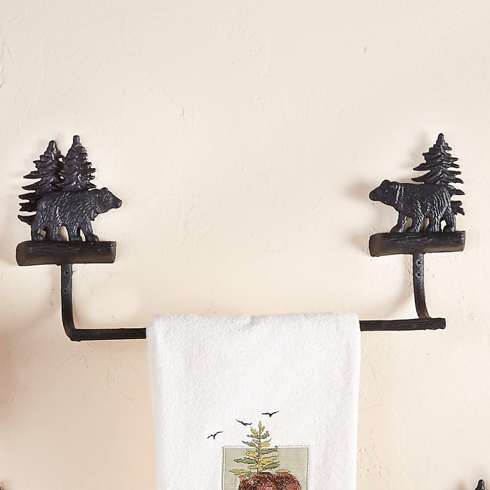 BLACK FOREST DECOR Walk Black Bear 16 Inch Towel Bar 19" Wx3.5 Dx8.5 H