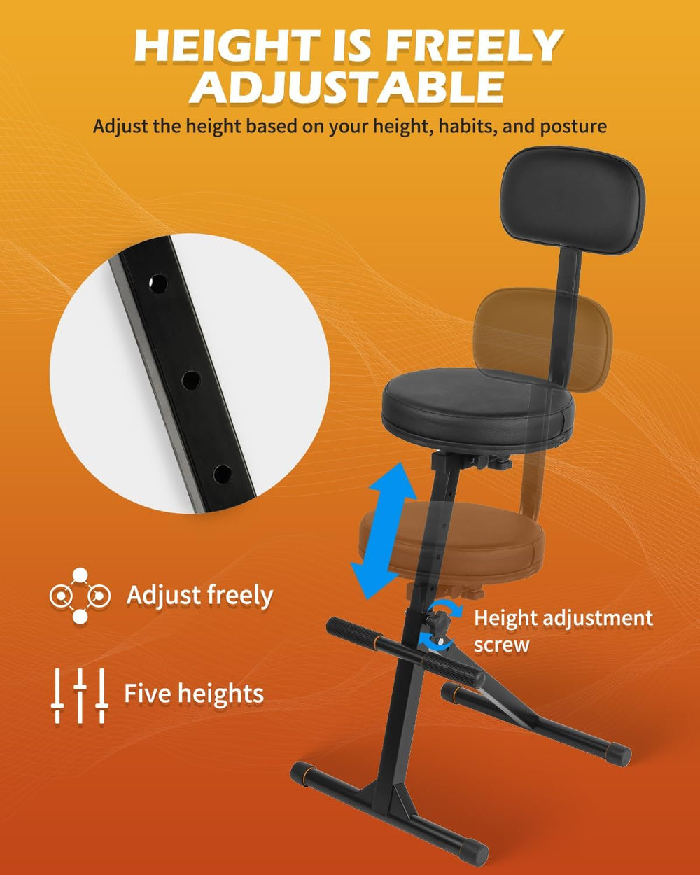 STRICH Guitar Stool With Backrest, Height Adjustable Seat With Hanger for Aco...
