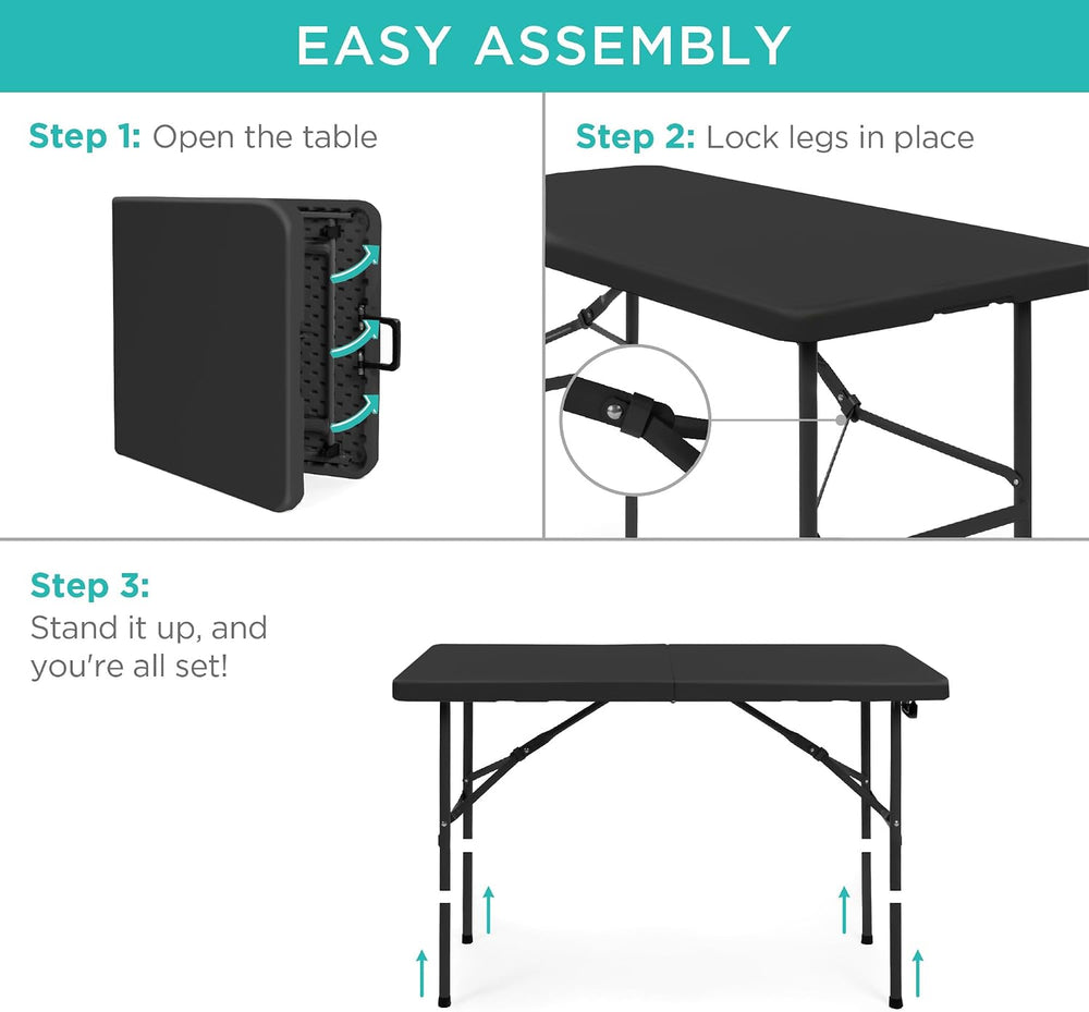 Best Choice Products 4ft Plastic Folding Table, Indoor Outdoor Heavy Duty Por...