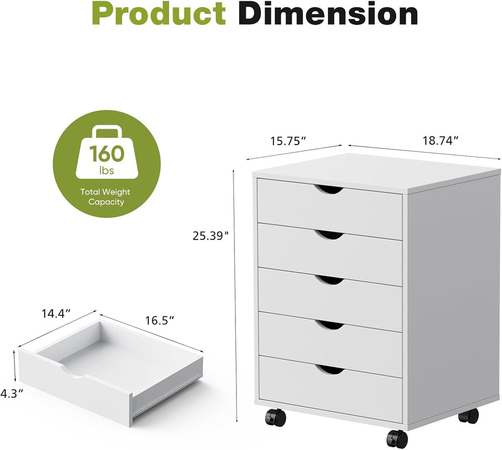Sweetcrispy 5 Drawer Wooden Dresser, Storage Cabinets, Room Organization
