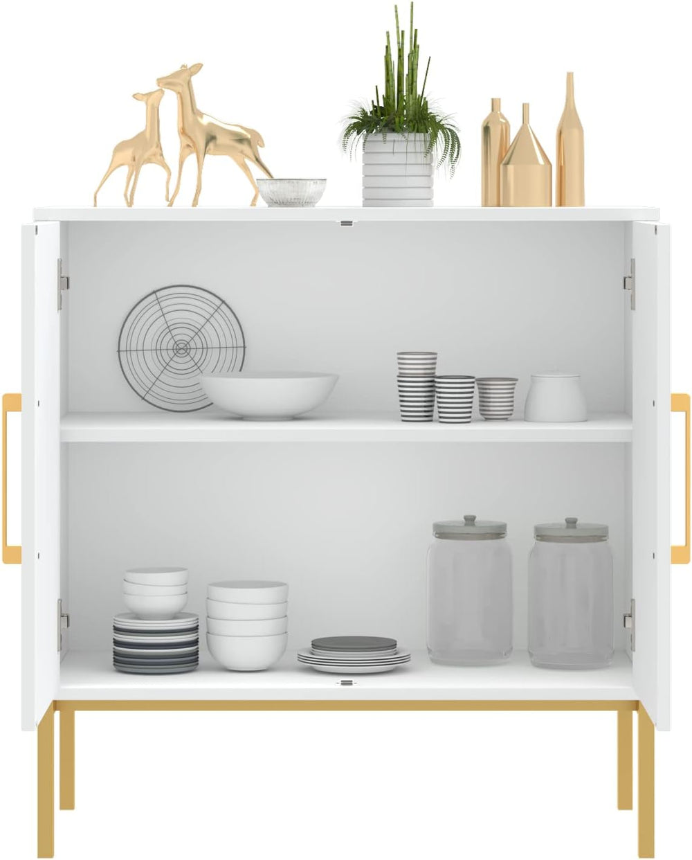 Sideboard Buffet, White Storage Cabinet with 2 Doors and Adjustable Shelves, ...