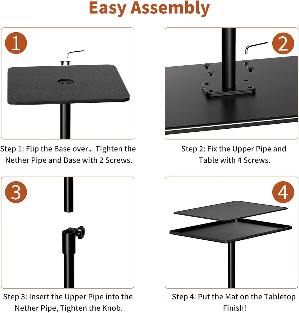 RCHYFEED Height Adjustable Side Table Metal End Table with Tray, 17-29.6 in