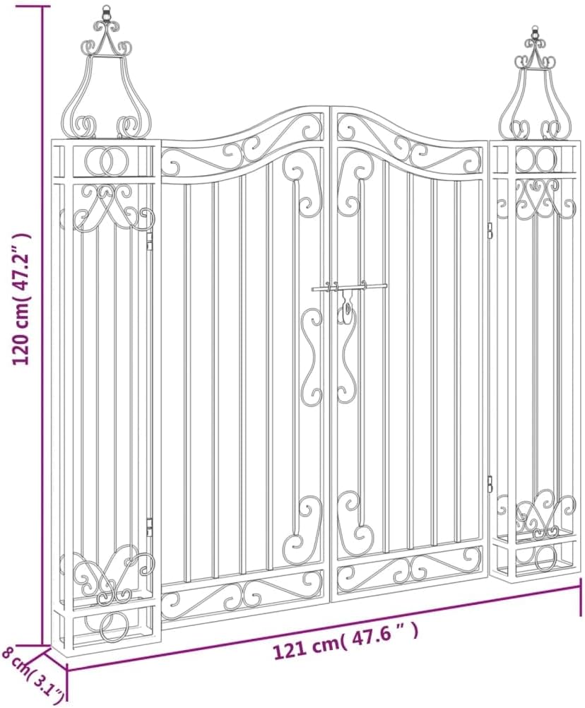 vidaXL Garden Gate Black 47.6"x3.1"x47.2" Wrought Iron