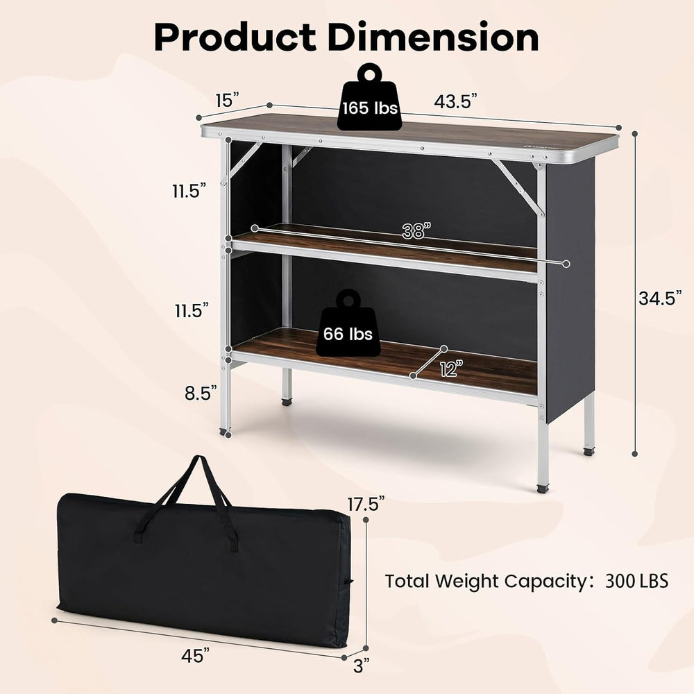 COSTWAY Portable Bar Table for Events, 43.5” x 15” x 34.5”(2, Brown)