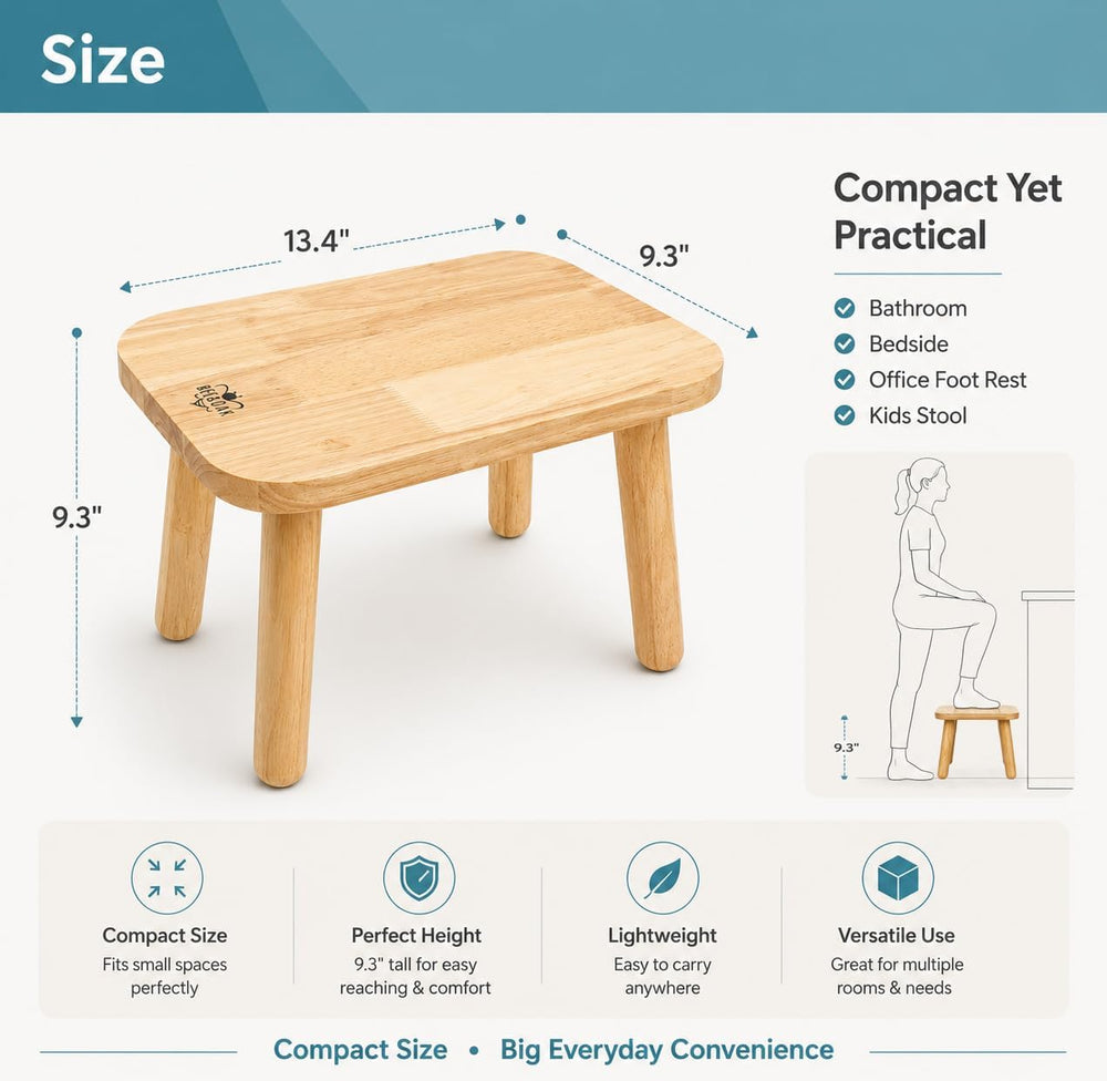 BEE&OAK 13.4 Inch Heavy Duty Wooden Step Stools for Adults - Non Slip, 30...