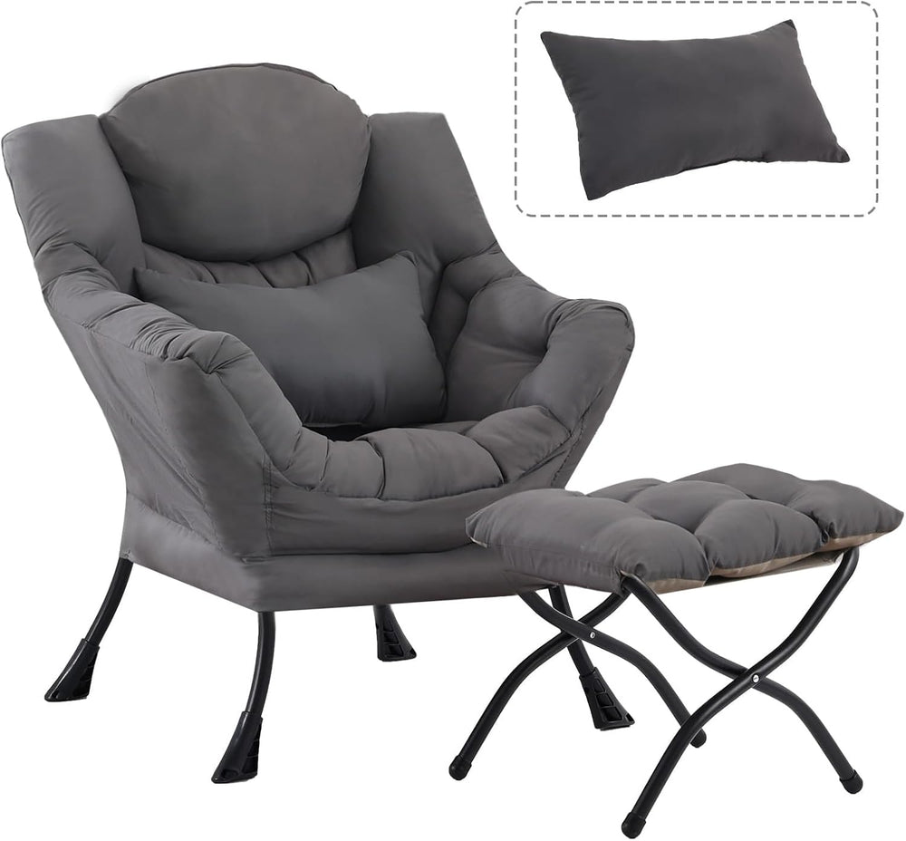 Lazy Chair with Ottoman, Comfy Chair with Pillow,Dark Grey
