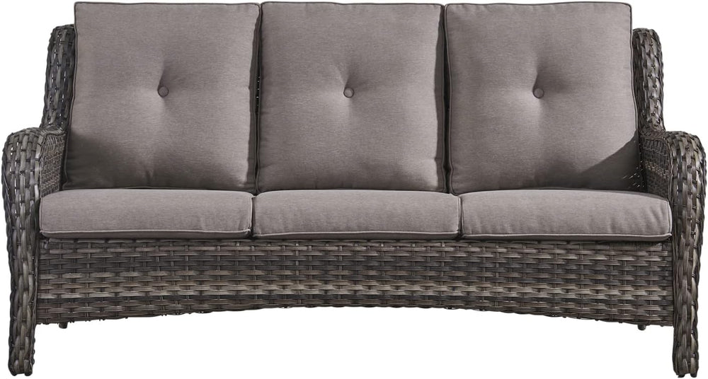 HUMMUH 6 Piece Wicker Patio Conversation Set, Swivel Rockers & Sofa