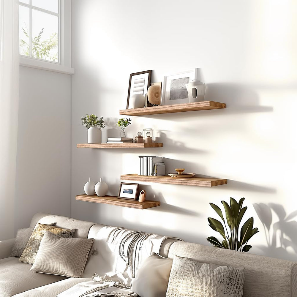 PHPH Wood Floating Shelves for Wall, Wooden Wall Shelves for Bedroom, Set of ...