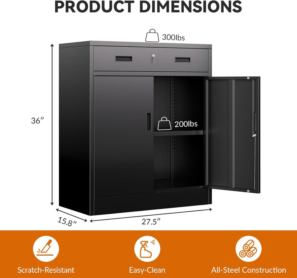 BESFUR Metal Storage Cabinet, Garage Storage Cabinet with One Drawer and Adju...