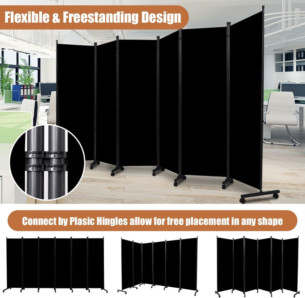 Room Divider 6FT Tall Folding Privacy Screens,6 Panel Wall Divider w/Wheel