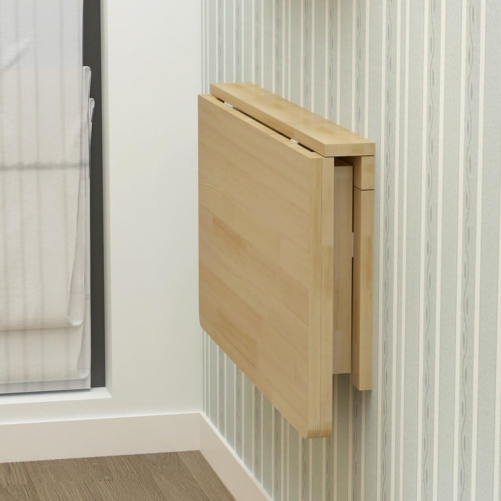 MM MELISEN Wood Folding Desk - Natural 29.5x19.6 Inch Wall Mount Fold-Down Ta...