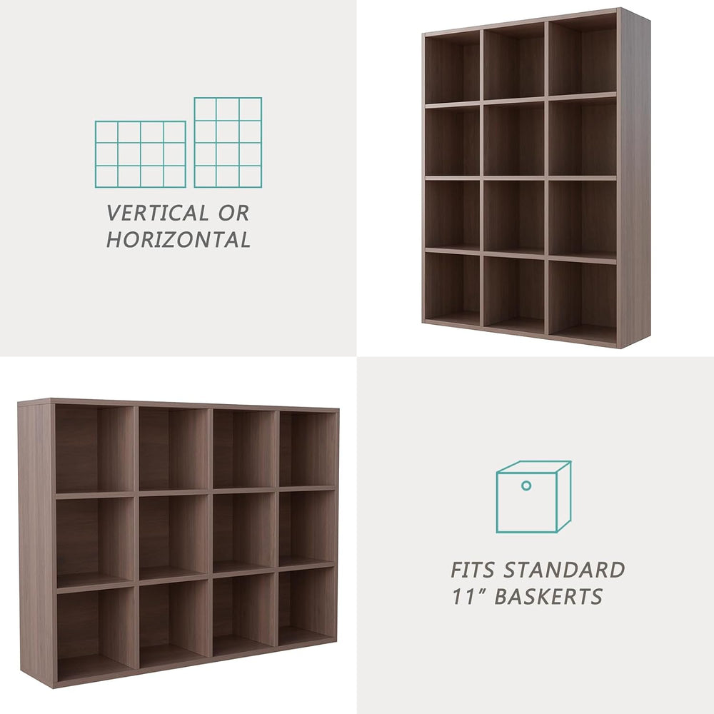 OSCHF 12-Cube Storage Shelf Bookcase, Walnut