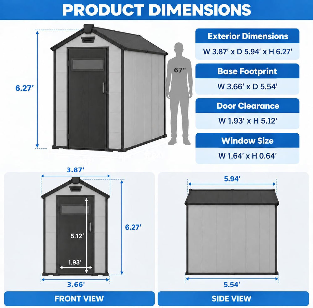 4x6 FT Resin Storage Shed with Floor, Window & Lockable Door