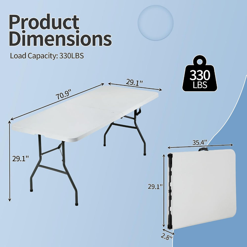 HKLGorg 6ft Folding Table, White Plastic Foldable Party Dining Table