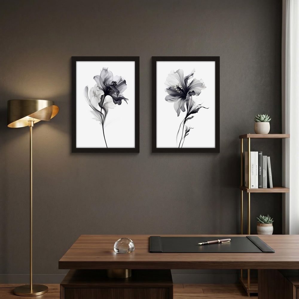 2pcs Framed Modern Floral Wall Art Minimalist Abstract Canvas Print Minimalis...