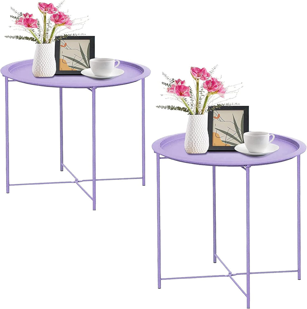 Garden 4 you End Table 2 PCS Metal Side Table Purple Round Folding Tray Cyan ...