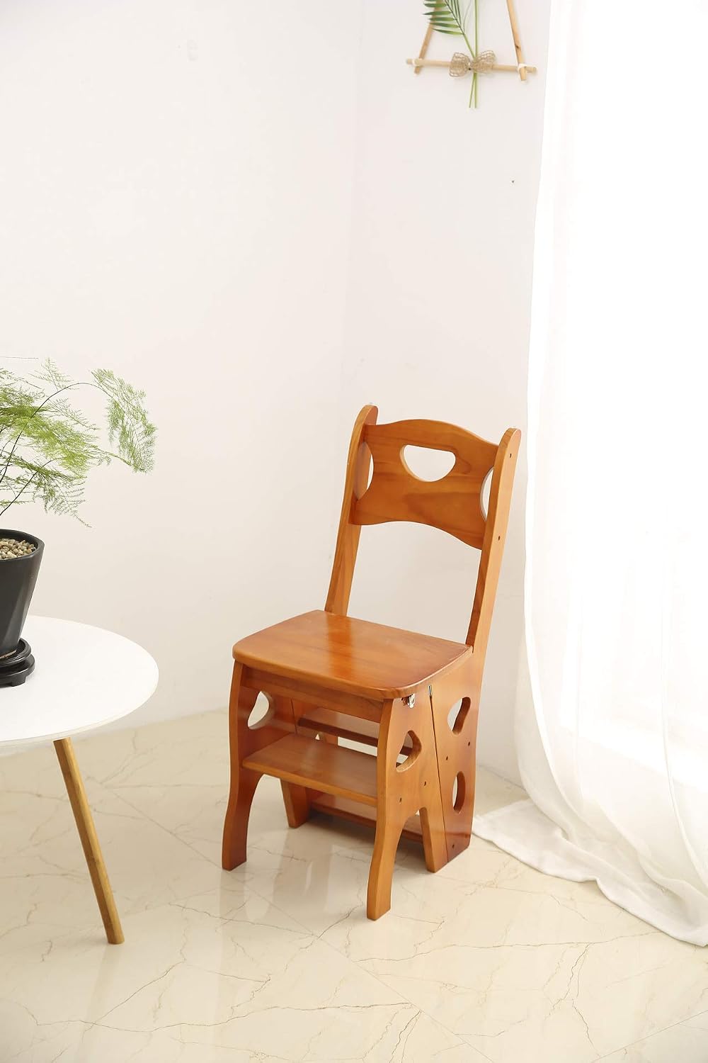 Wooden Folding Library Ladder Chair,2 in 1 Lightweight Portable Multifunction...