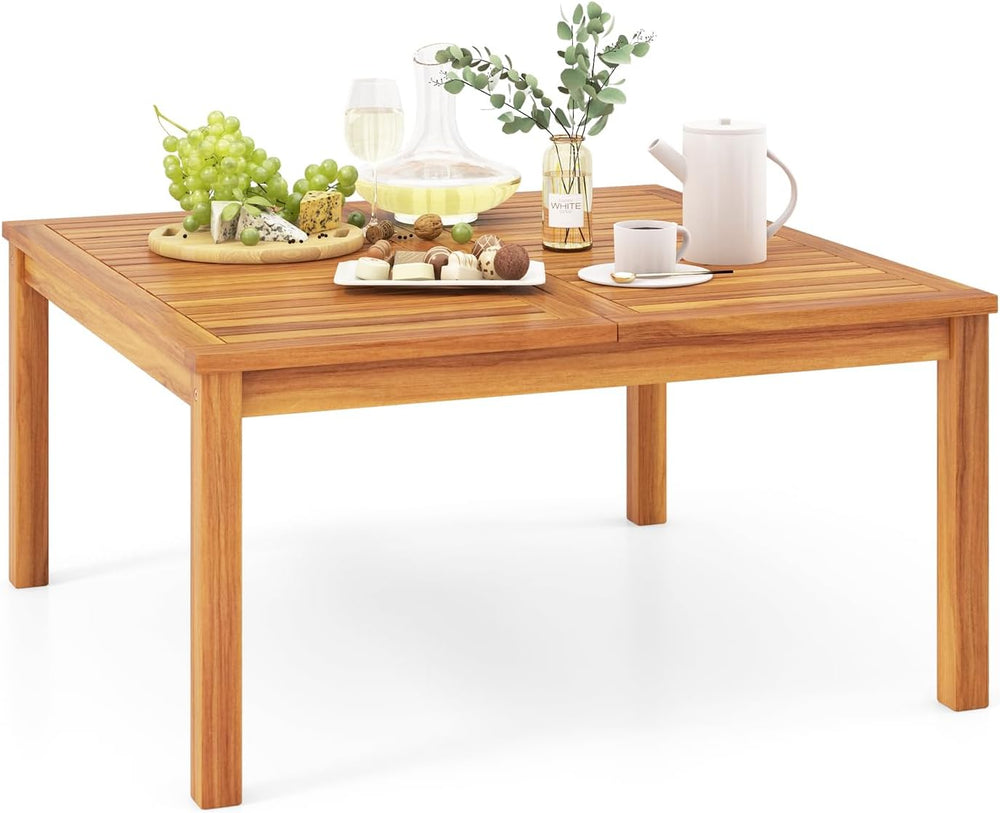 Tangkula Patio Wood Coffee Table, Solid Acacia Wood, 35.5 Inches