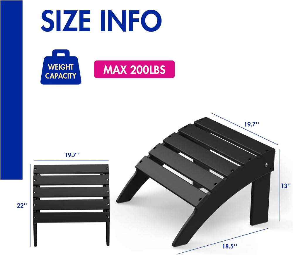 BRIOPAWS Adirondack Ottomans | Folding | Set of 2 | HDPE Plastic | Black Outd...