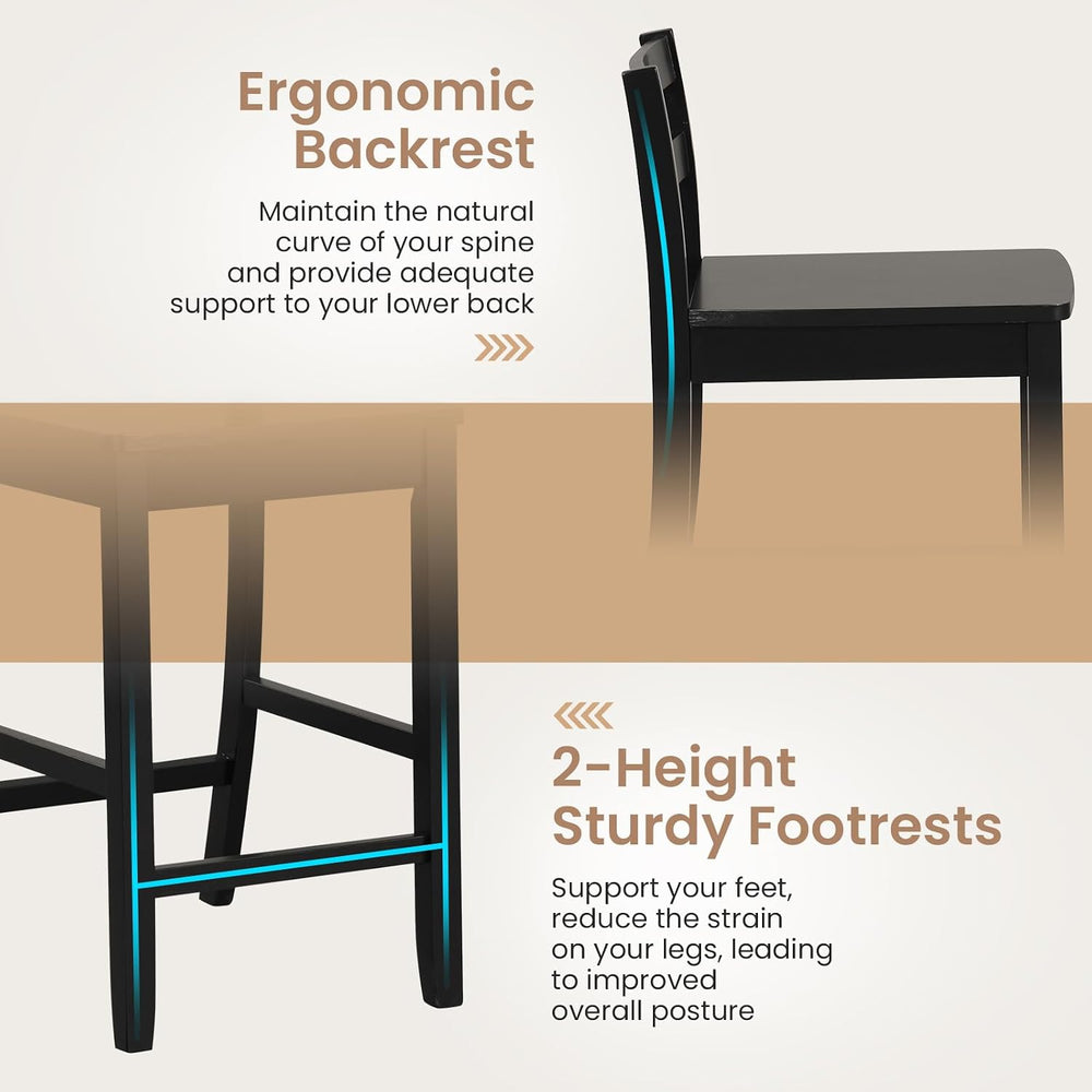 COSTWAY 24-Inch Wooden Counter Height Bar Stools Set of 2 with Low Backrest