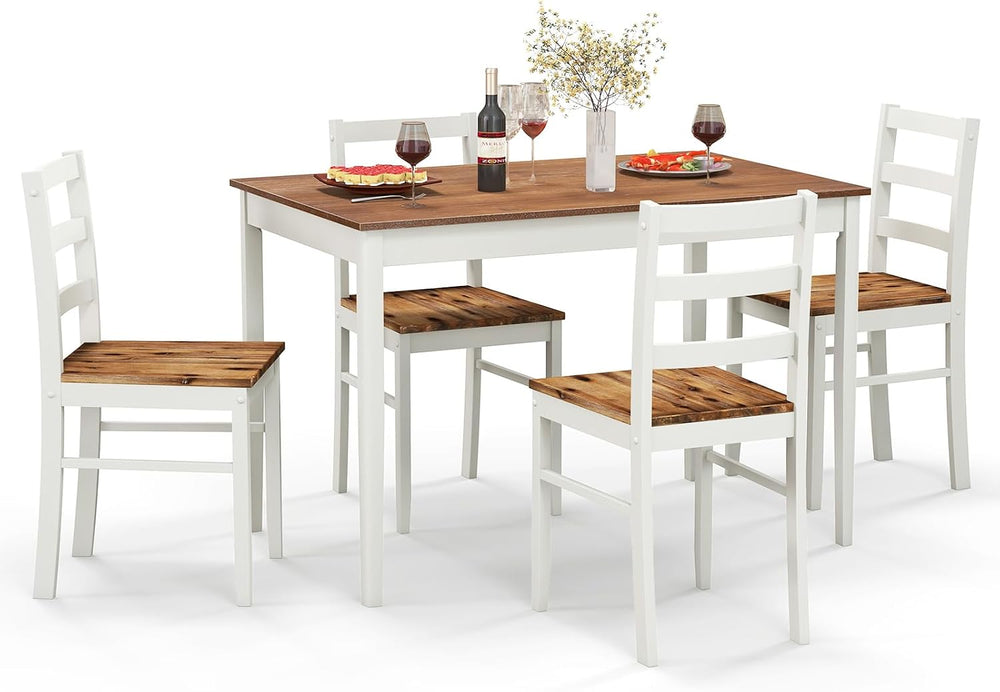Tangkula Mid-Century Modern Dining Table Set for 4, Wood Kitchen Table Set