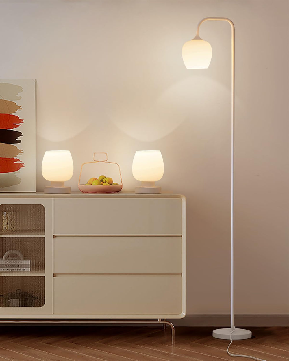 ONEWISH Lamp Set of 3 - Touch Bedside Table Lamps Set of 2 and 1 Floor Lamp, ...