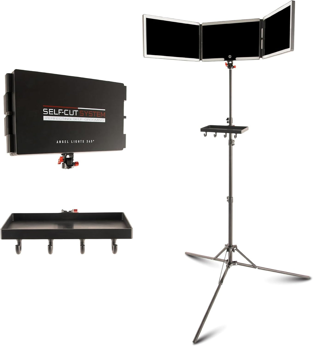 Self-Cut System Angel Lights Tripod - 3 Way Mirror 84” H x 20” W - Black